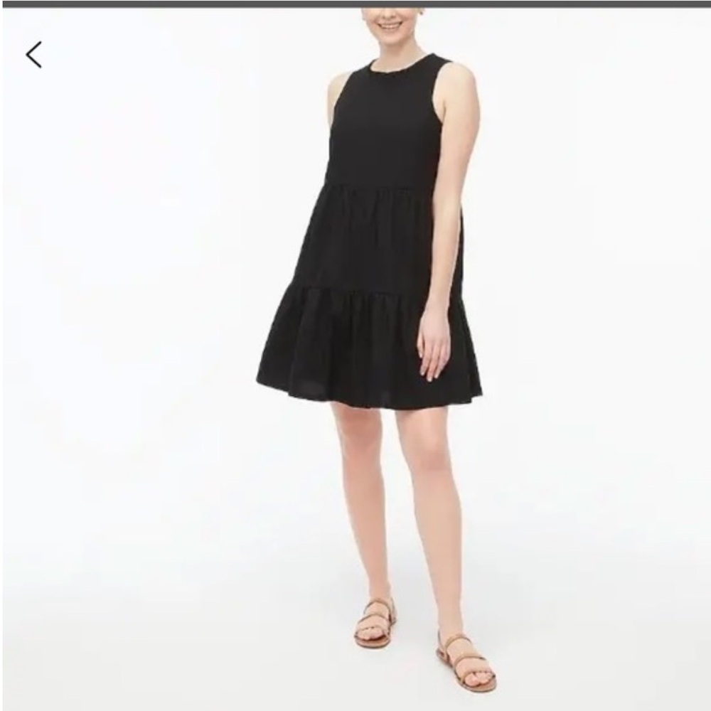J Crew Sleeveless tiered mini dress in cotton poplin black